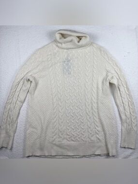 NWT Halogen x Atlantic-Pacific Cable‎ Knit Turtleneck Sweater Ivory Cloud M